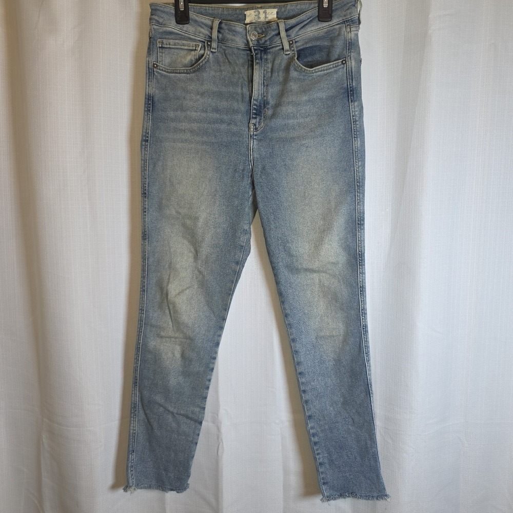 We The Free Free People High Rise Skinny Jeans Light Wash Raw Hem Size 31